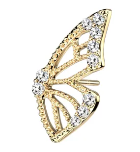 14kt Gold Butterfly Wing CZ Threadless Top