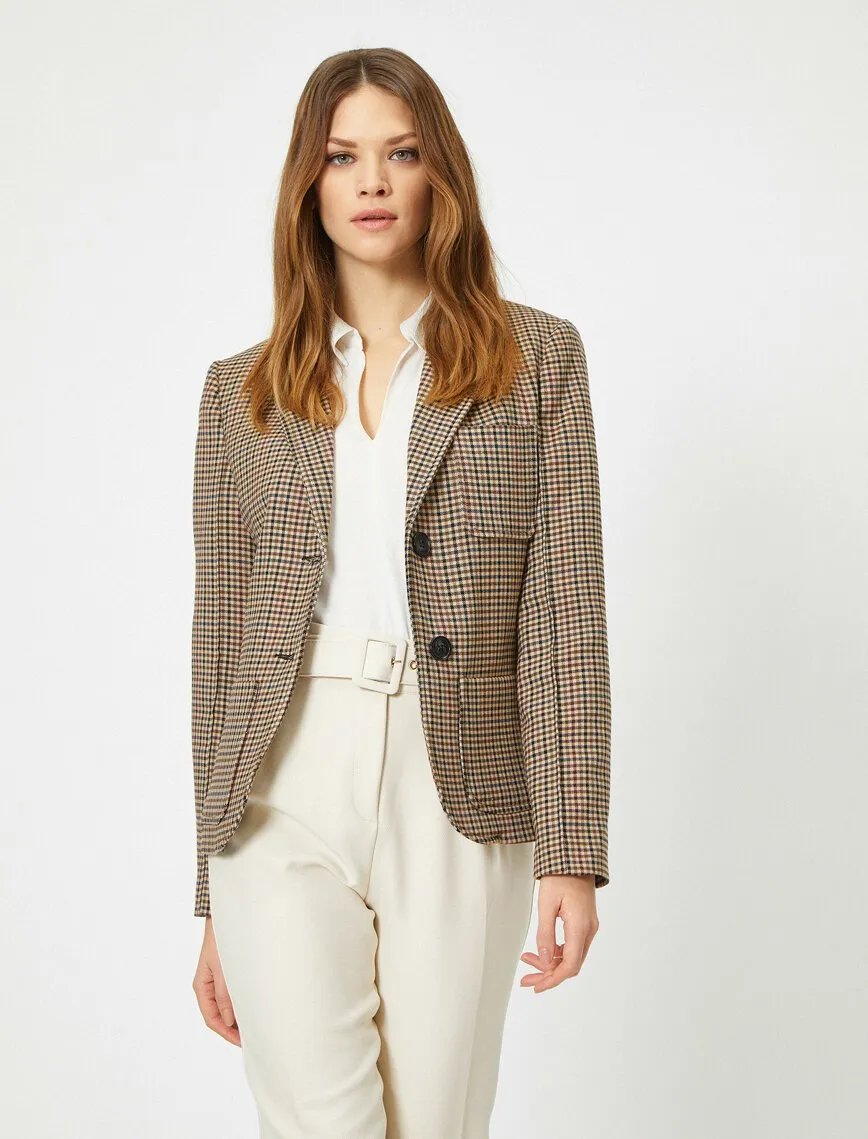 16520 Brown Tailored Crop Check Jacket