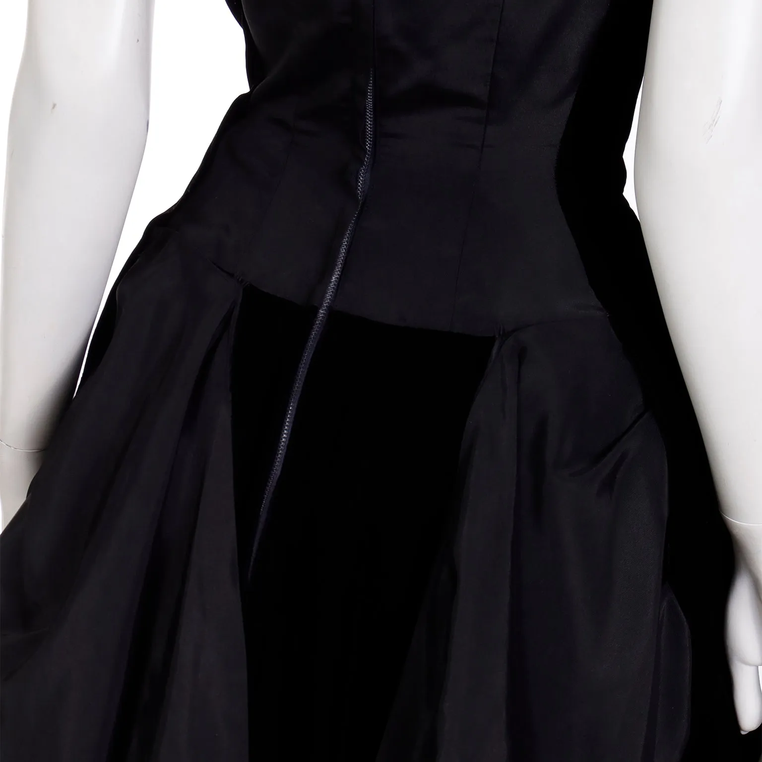 1950s Black Velvet & Satin Full Skirt Evening Dress