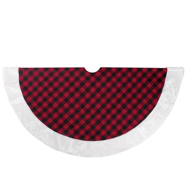 48" Red and Black Buffalo Plaid Christmas Tree Skirt with Faux Fur Trim