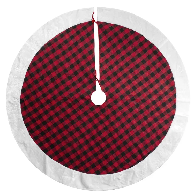 48" Red and Black Buffalo Plaid Christmas Tree Skirt with Faux Fur Trim