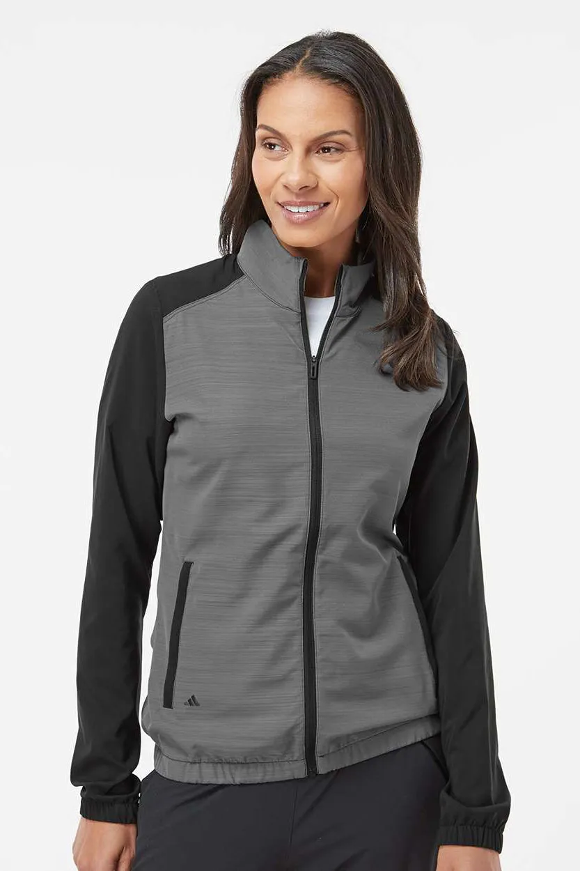 Adidas Womens Colorblock Water Resistant Full Zip Windshirt Jacket - Black/Heather Black