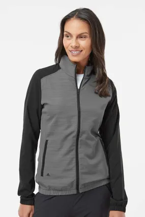 Adidas Womens Colorblock Water Resistant Full Zip Windshirt Jacket - Black/Heather Black