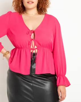 Adrianna Sheer Peplum Blouse | Bright Pink