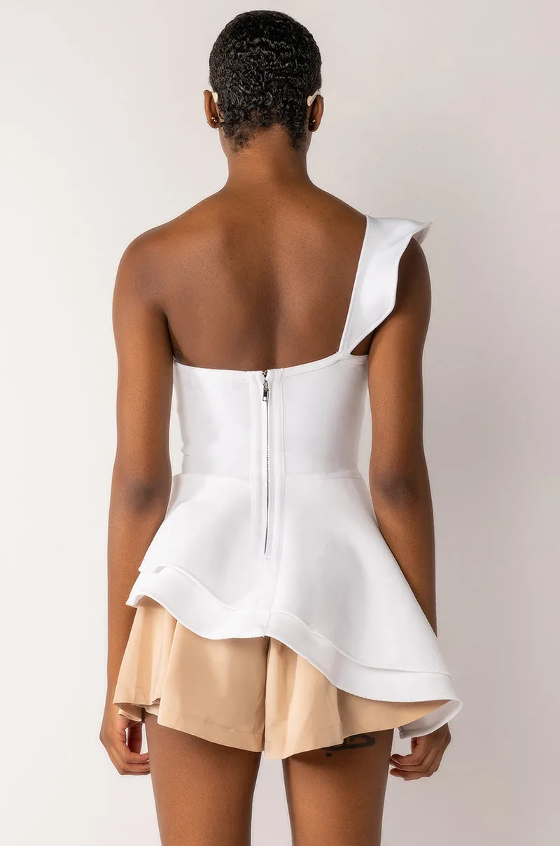 AIKO ONE SHOULDER PEPLUM BANDAGE BLOUSE