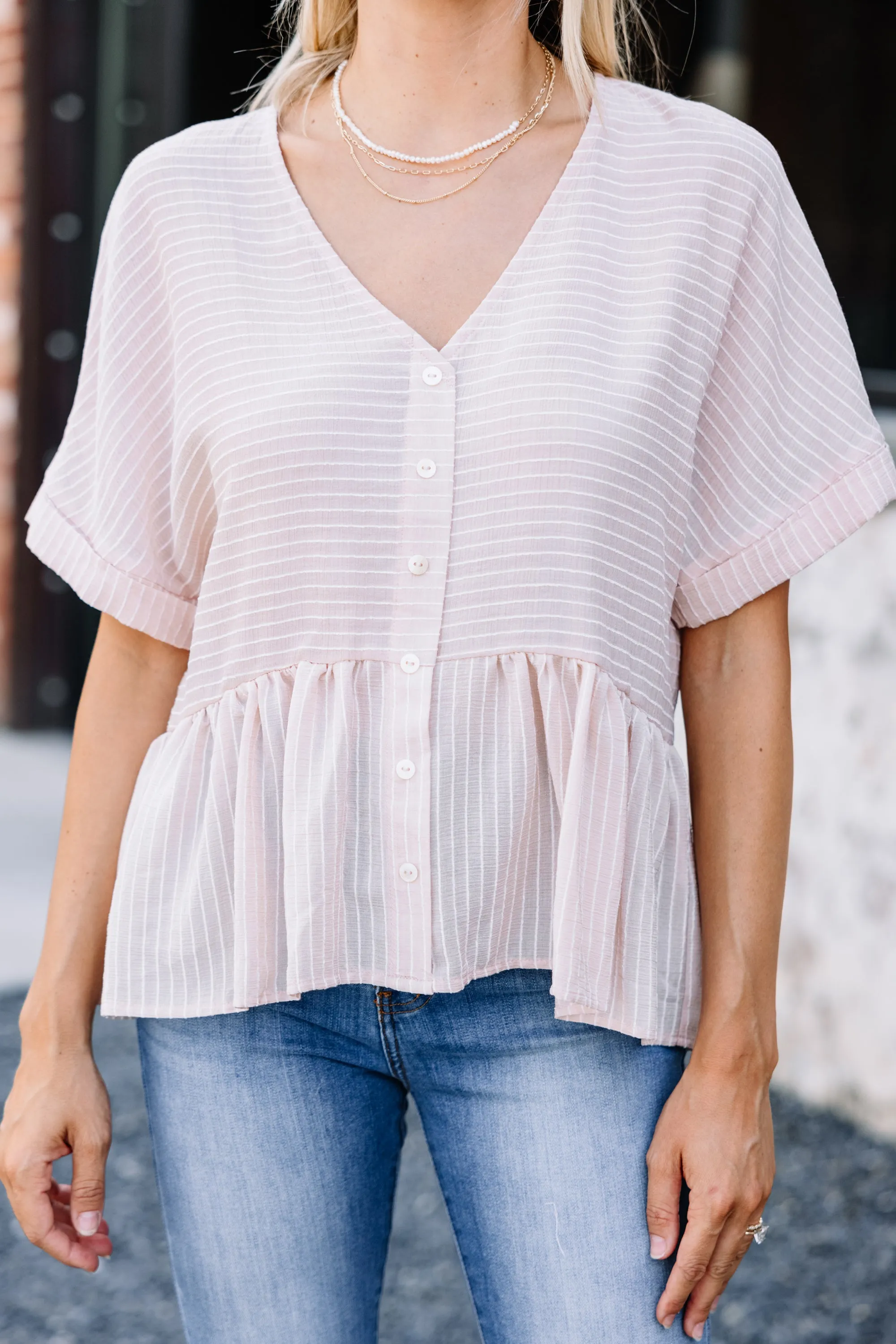 All My Love Blush Pink Striped Top