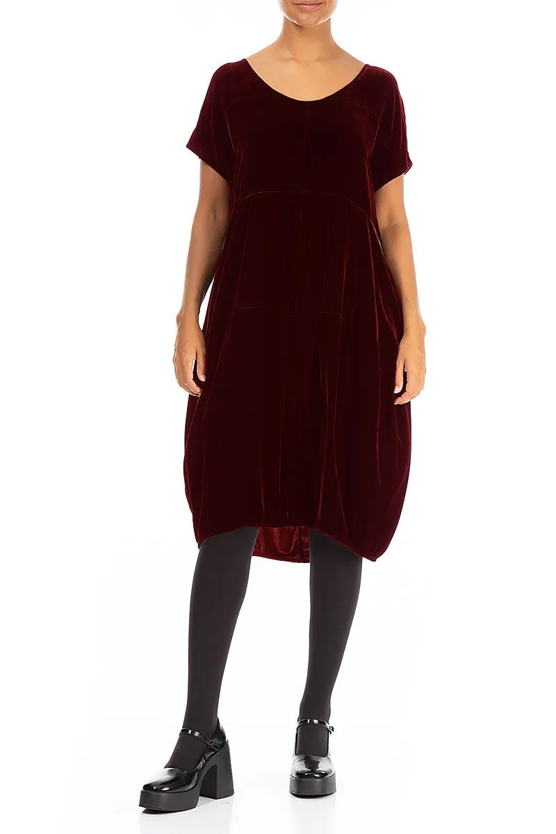 Balloon Bordeaux Silk Velvet Dress