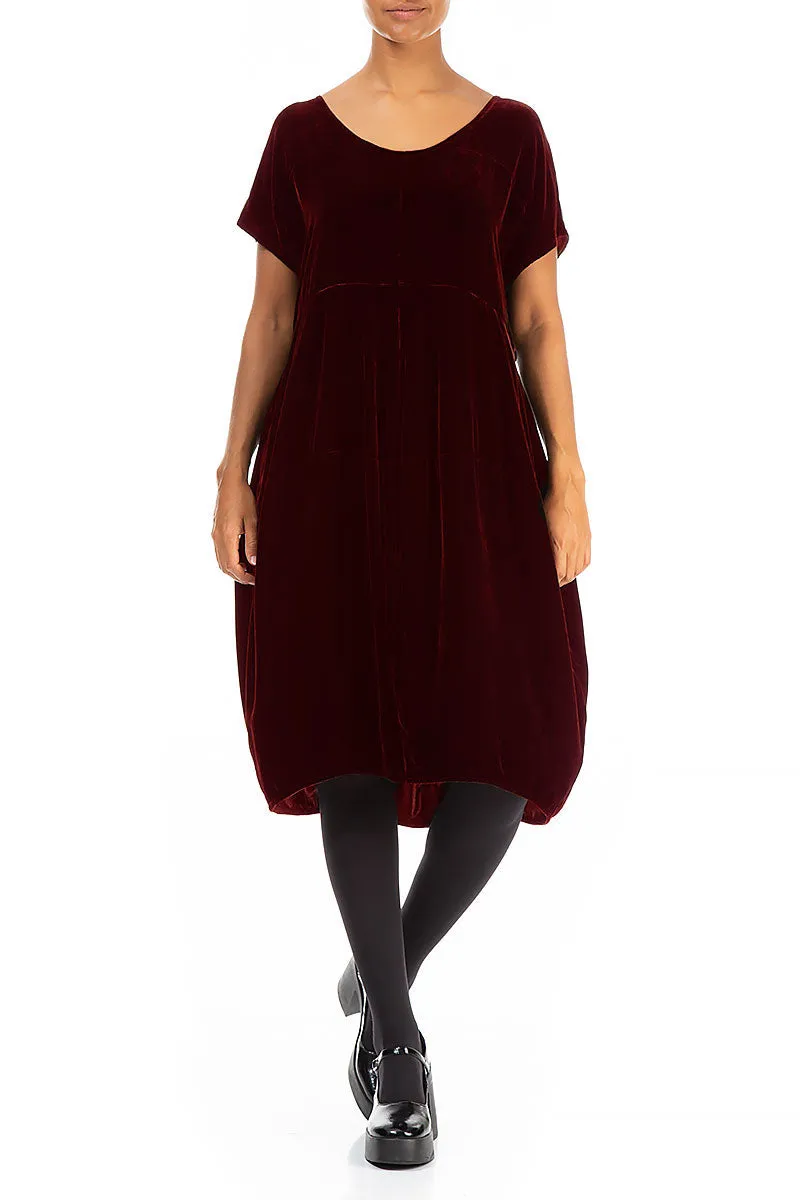 Balloon Bordeaux Silk Velvet Dress