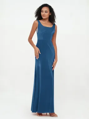 Bateau Neck Mermaid Long Velvet Dresses Ink Blue Plus Size