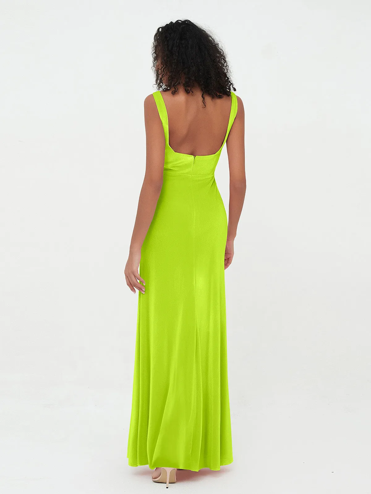 Bateau Neck Mermaid Long Velvet Dresses Lime Green Plus Size