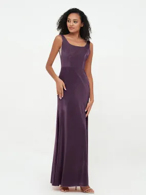 Bateau Neck Mermaid Long Velvet Dresses Plum