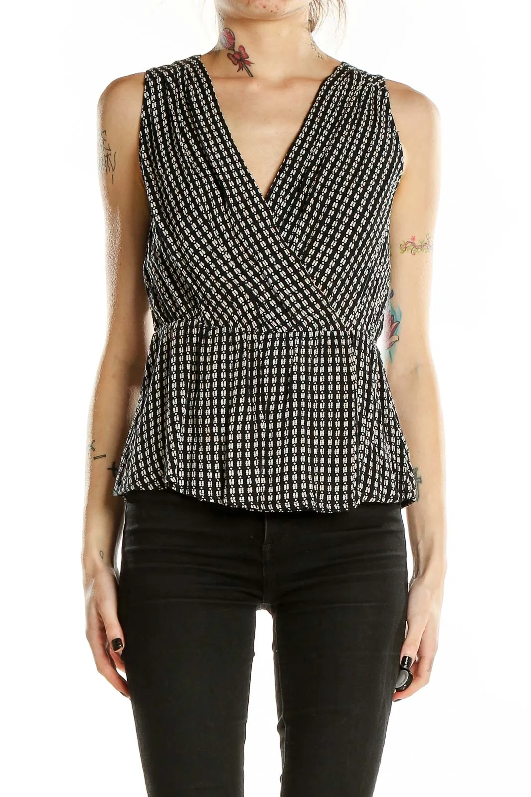 Black and White Geometric Print Peplum Top