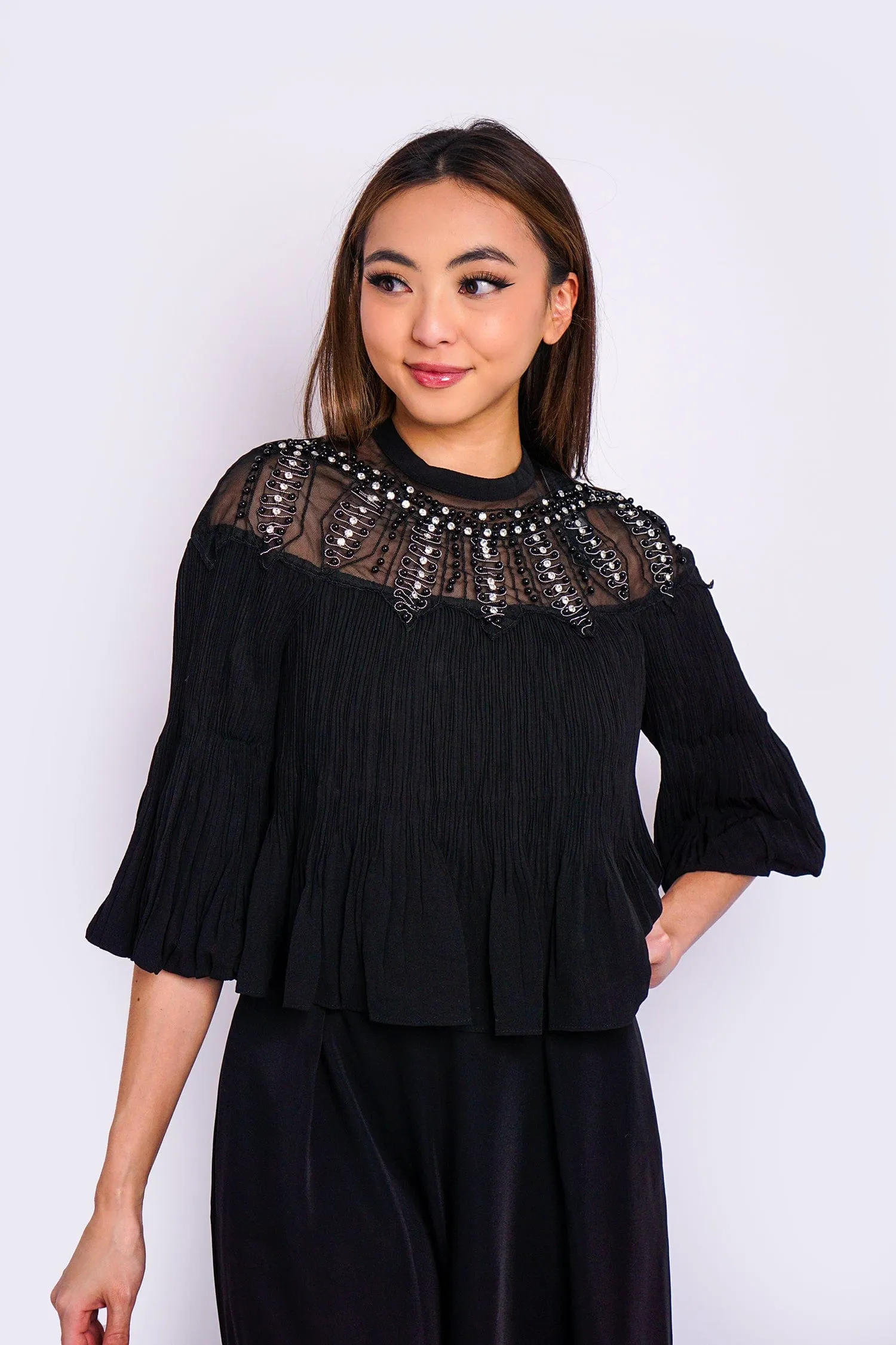 Black Beaded Neck Top