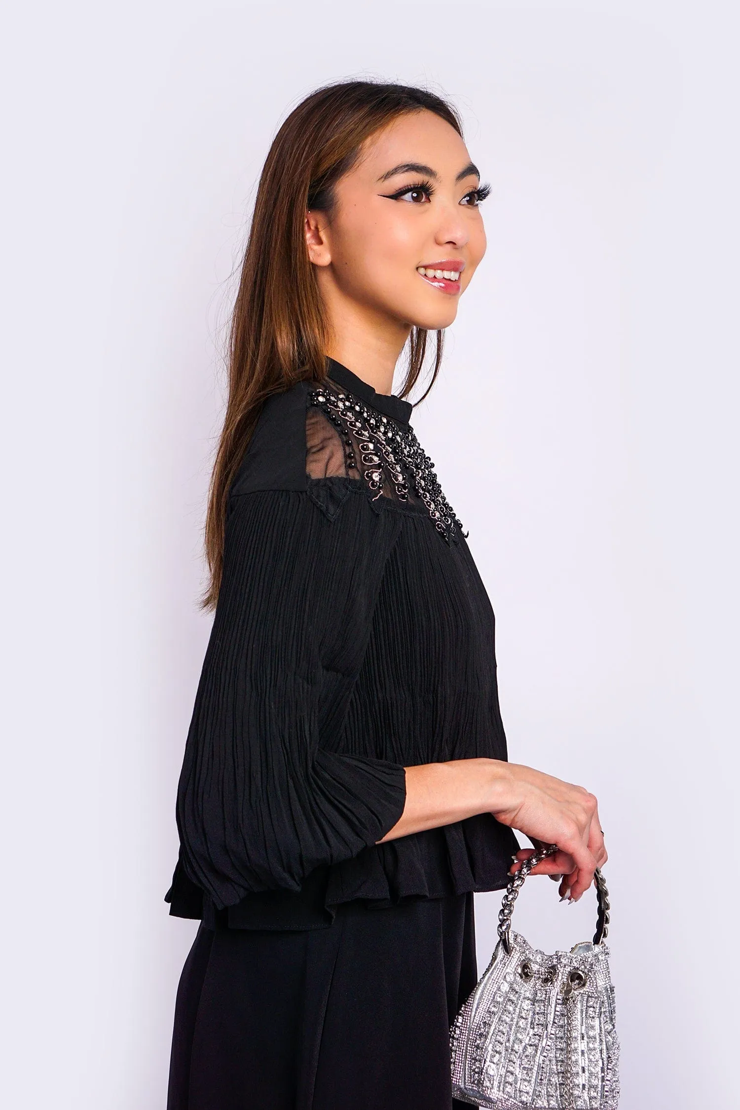 Black Beaded Neck Top