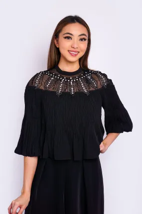 Black Beaded Neck Top