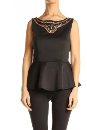 Black Chic Sequin Peplum Top