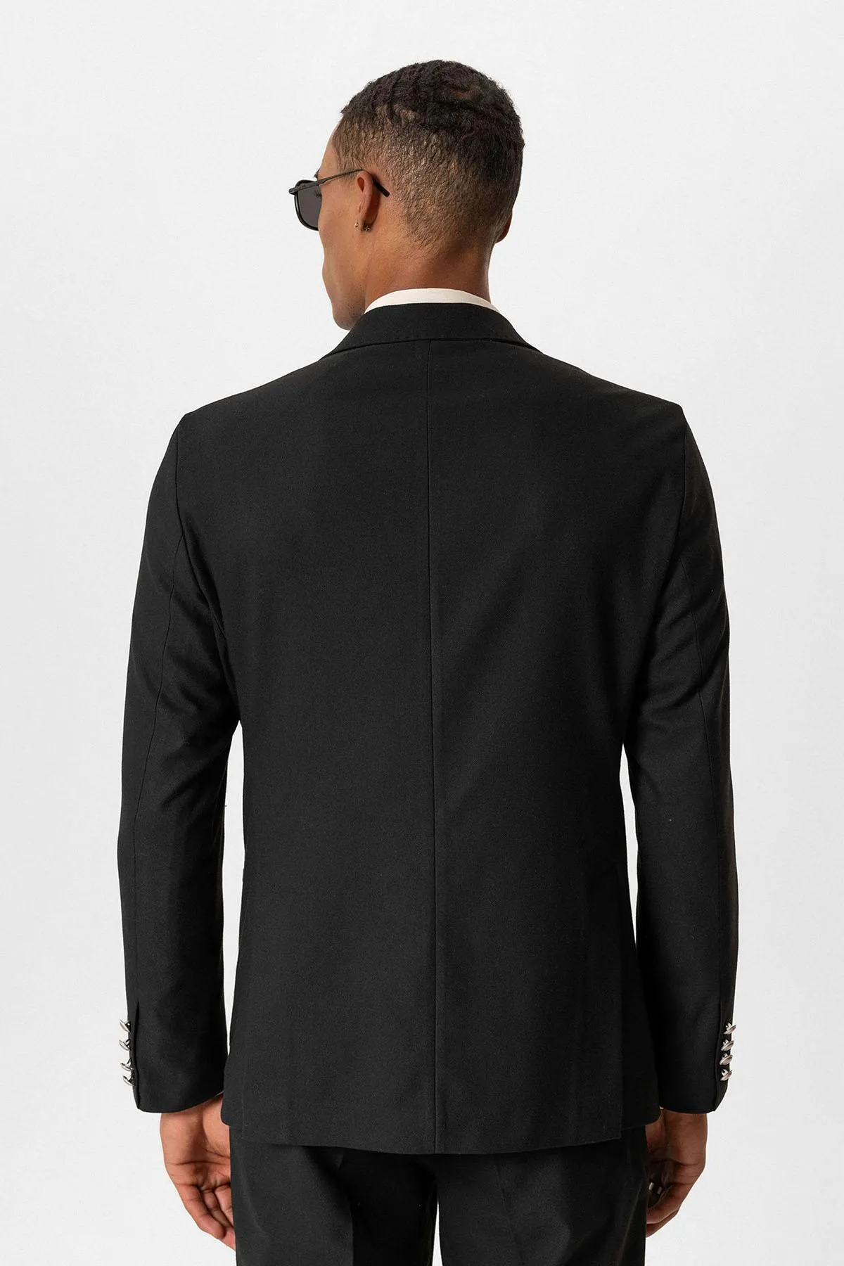 Black Unlined Double-Breasted Men's Blazer Jacket - Wessi