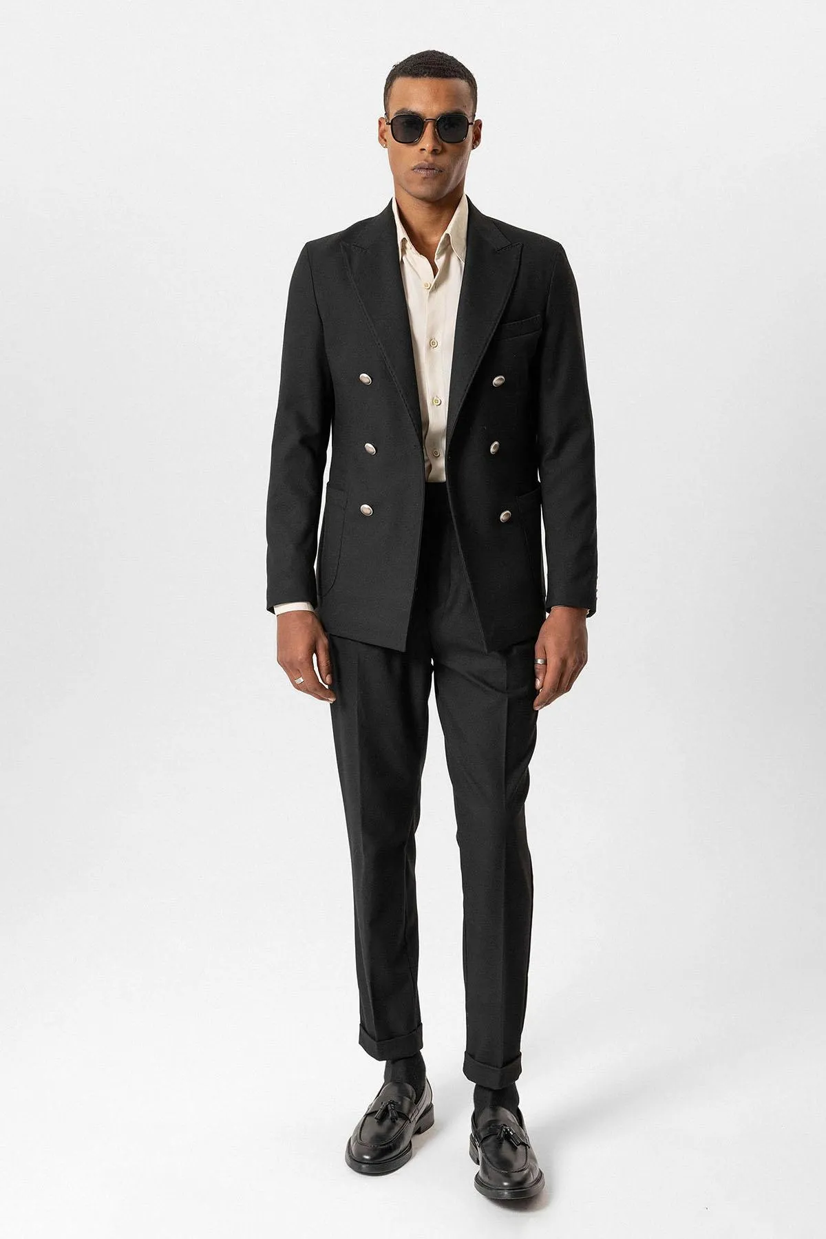 Black Unlined Double-Breasted Men's Blazer Jacket - Wessi