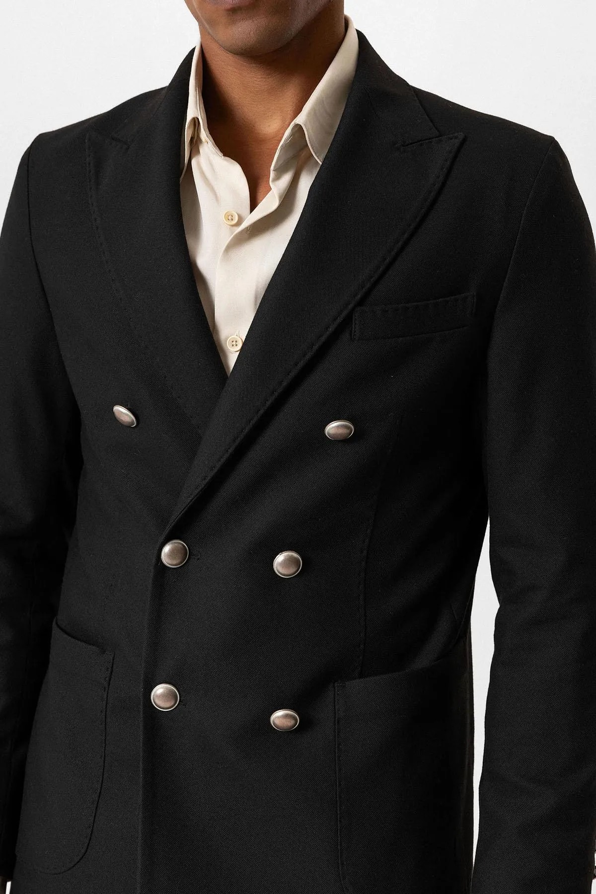 Black Unlined Double-Breasted Men's Blazer Jacket - Wessi