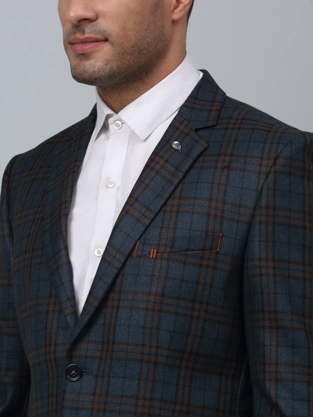 Bottle Green Checkered Full Sleeves Formal Blazer For Men