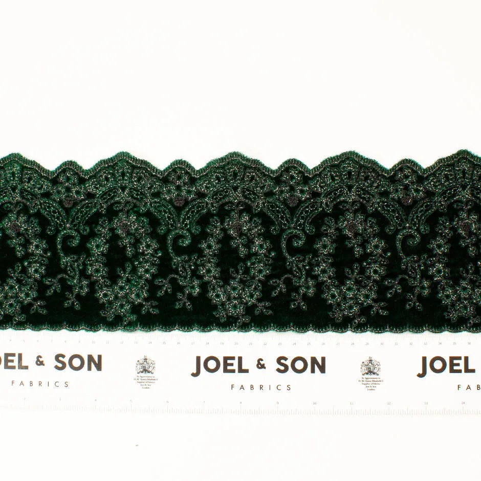 Bottle Green Metallic Embroidered Velvet Trim