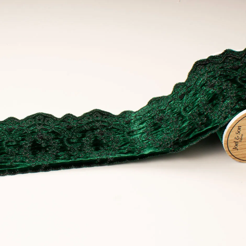 Bottle Green Metallic Embroidered Velvet Trim