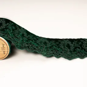 Bottle Green Metallic Embroidered Velvet Trim