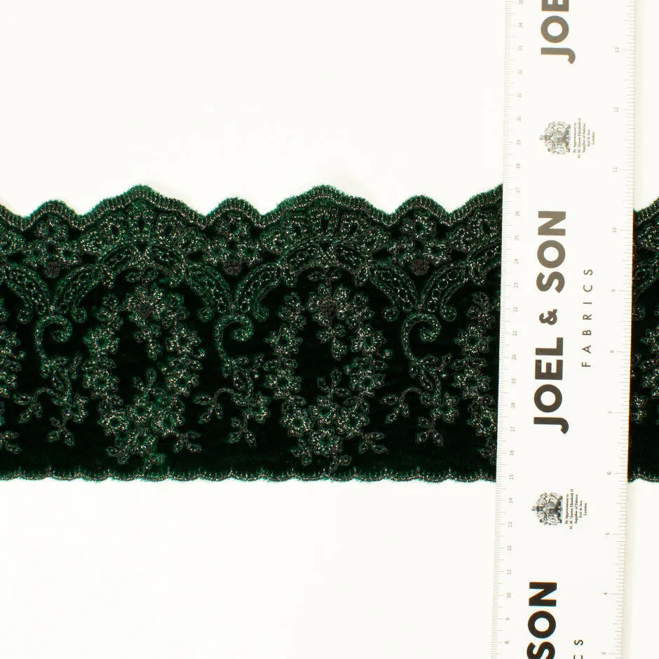 Bottle Green Metallic Embroidered Velvet Trim