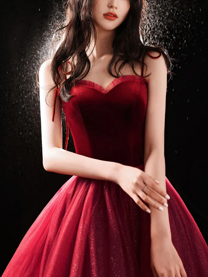 Burgundy sweetheart neck tulle short prom dress, burgundy puffy homecoming dress