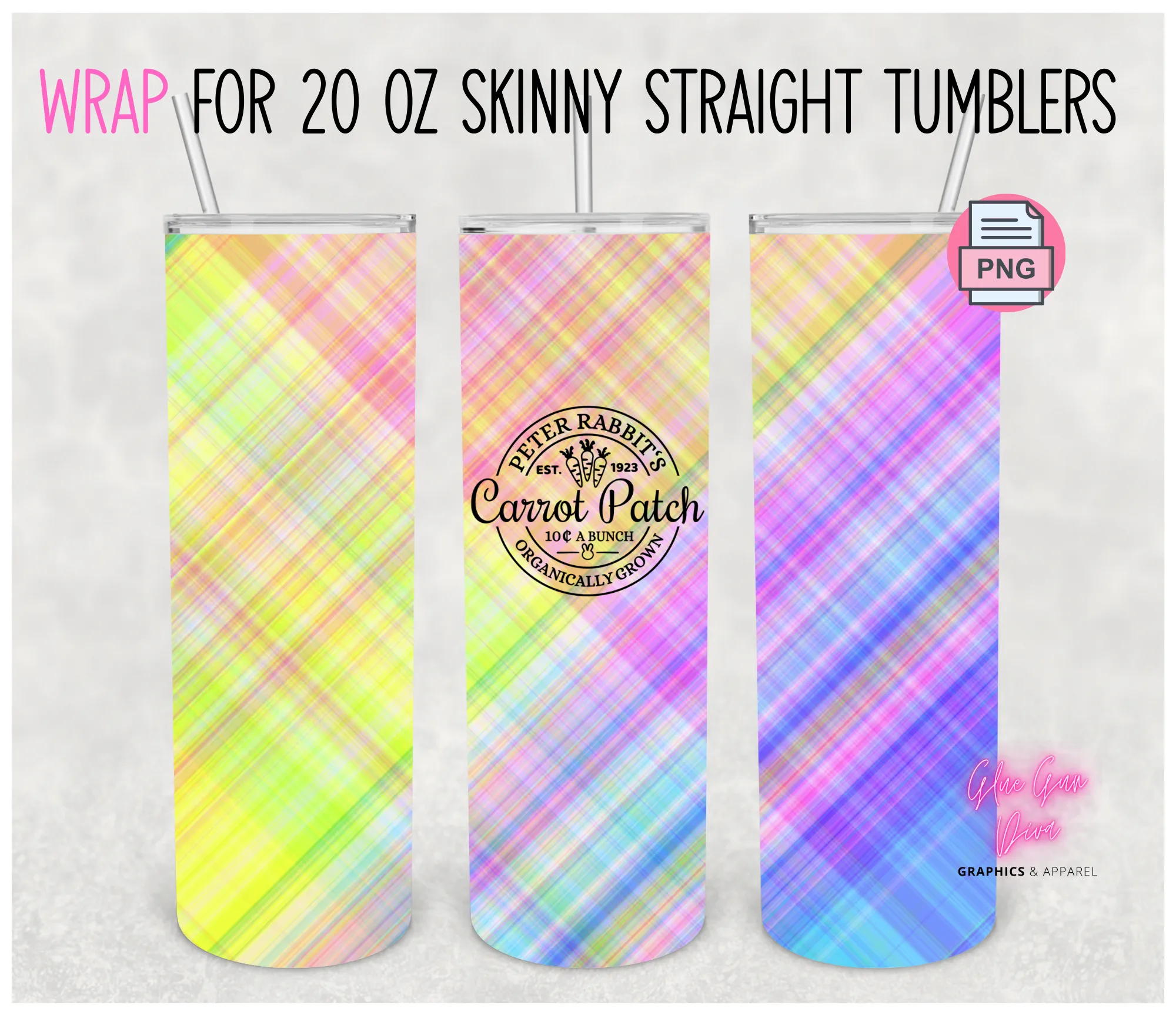 Carrot Patch Plaid  - Digital tumbler wrap for 20 oz skinny straight tumbler