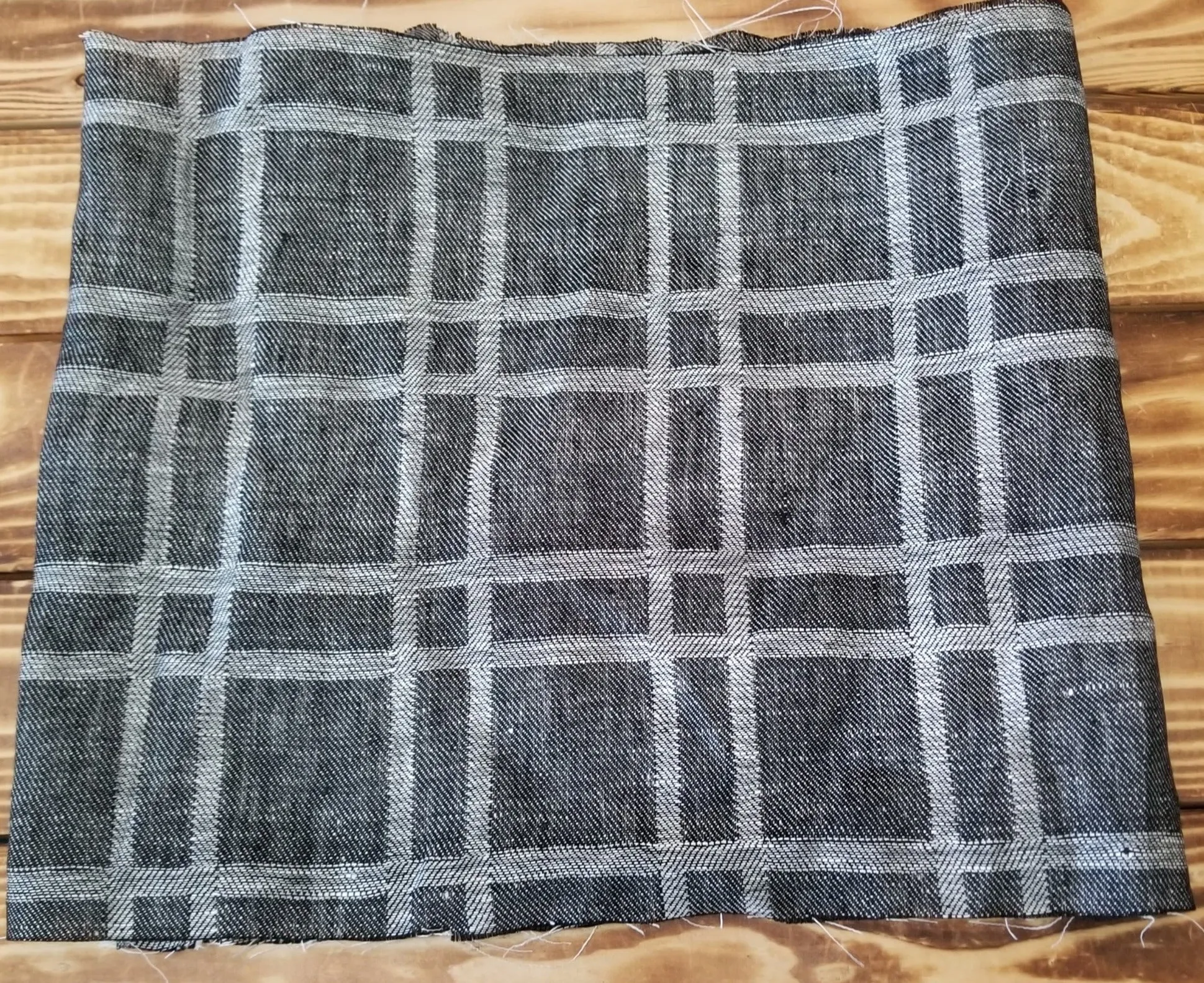 Designer Deadstock Windowpane Plaid Black and Gray Linen Jacquard Reversible Woven-by the yard