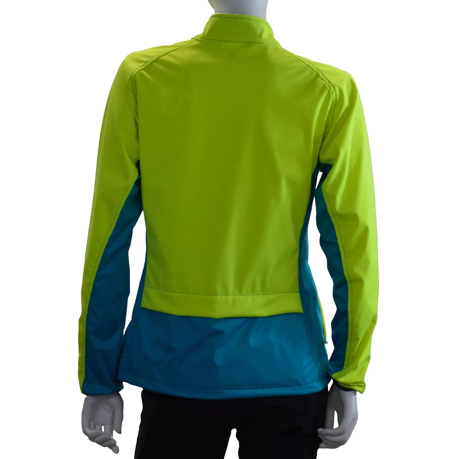 Dover Women's Softshell Reflective Running Jacket in Flo Lime/Peacock