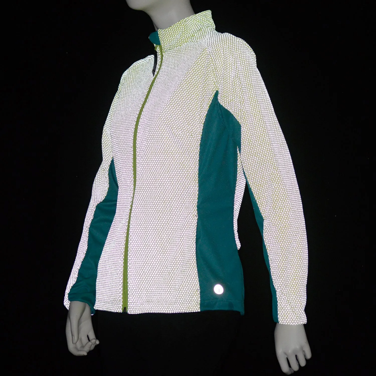 Dover Women's Softshell Reflective Running Jacket in Flo Lime/Peacock