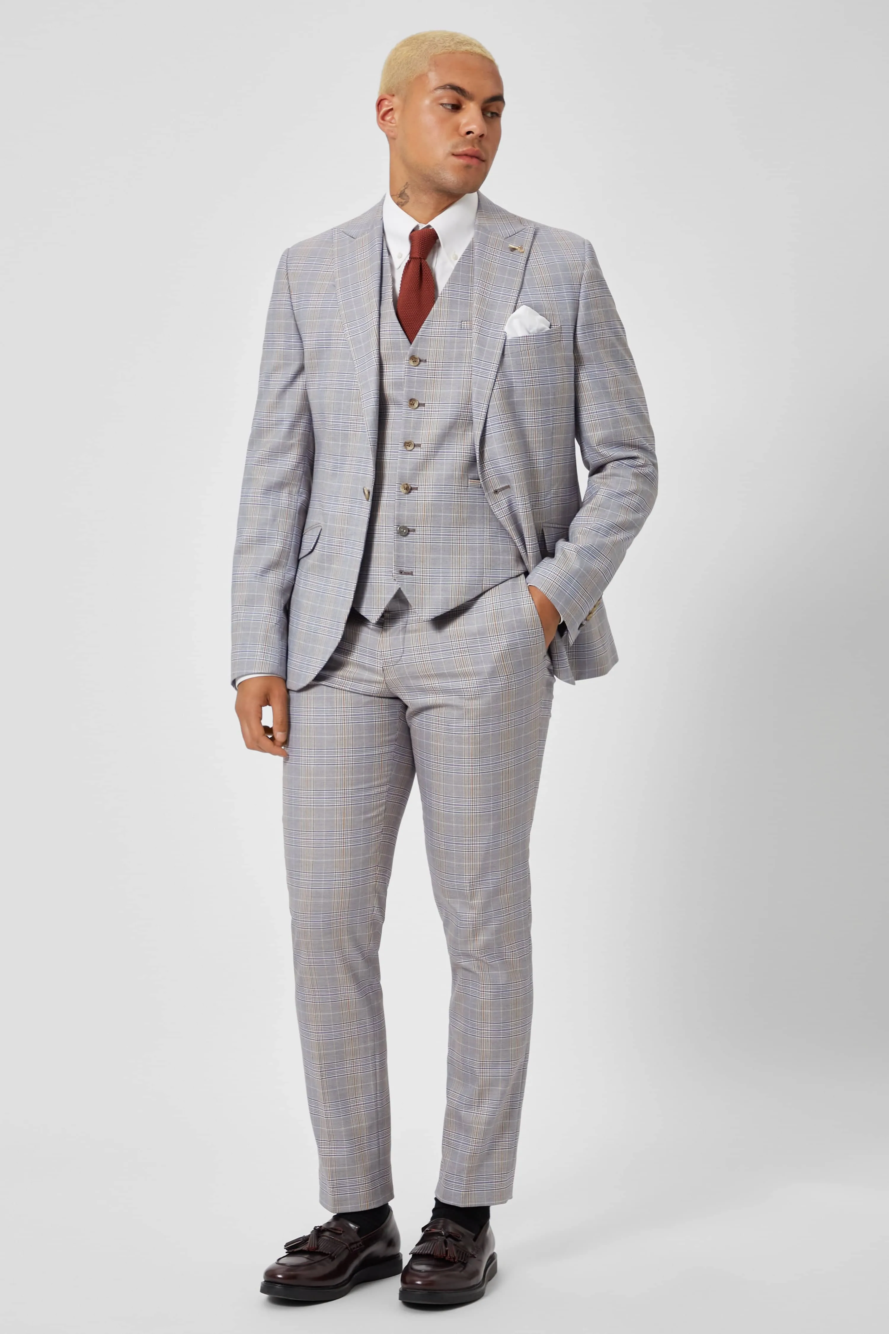 Earlswood Slim Fit Grey Check Waistcoat