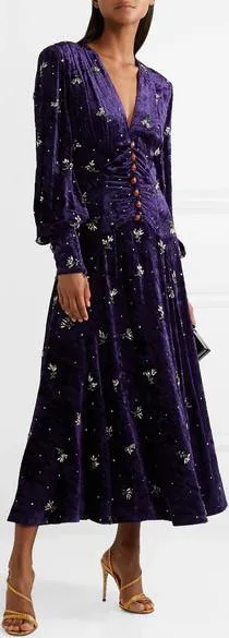 Embellished Velvet Midi Dress