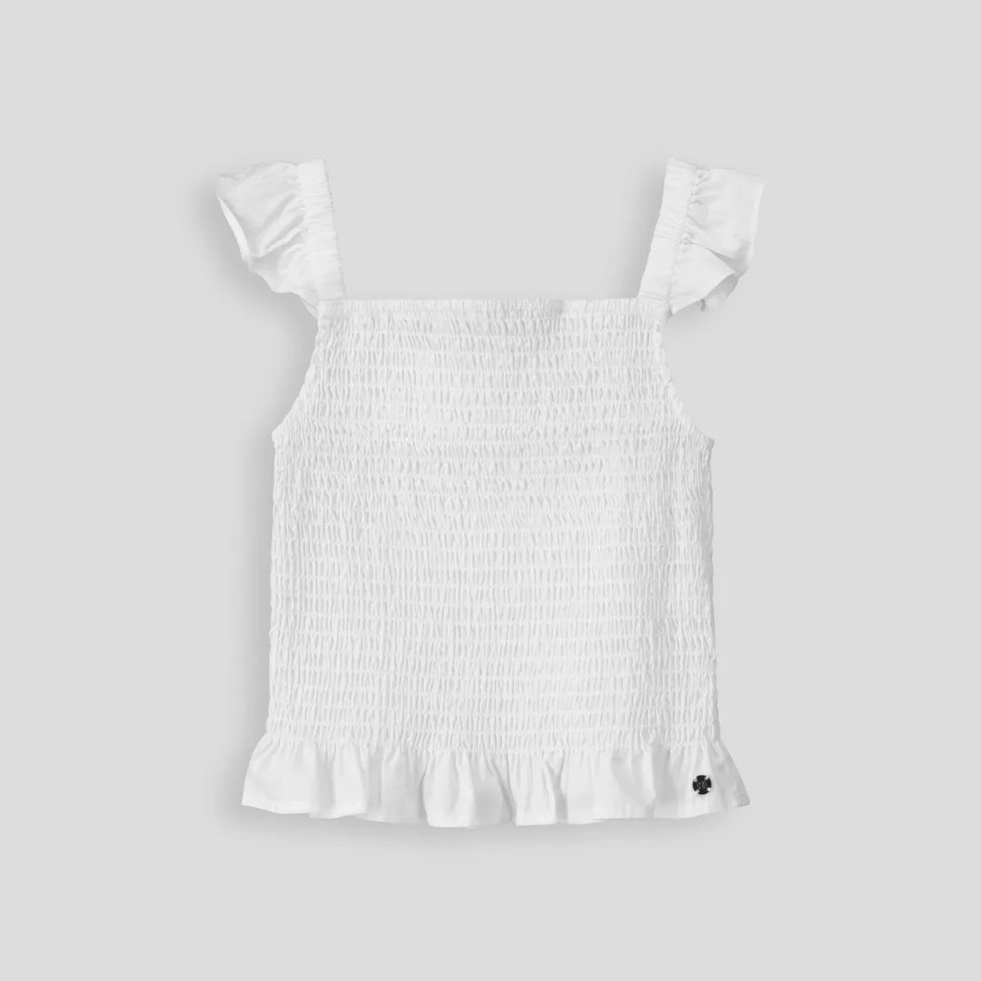 Girls Shirred Flutter Top _ 153429 _ Optic White