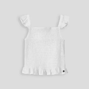 Girls Shirred Flutter Top _ 153429 _ Optic White