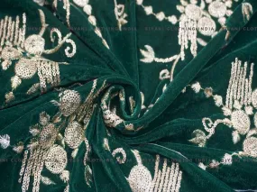 Green Sequins Floral Embroidered Velvet Fabric