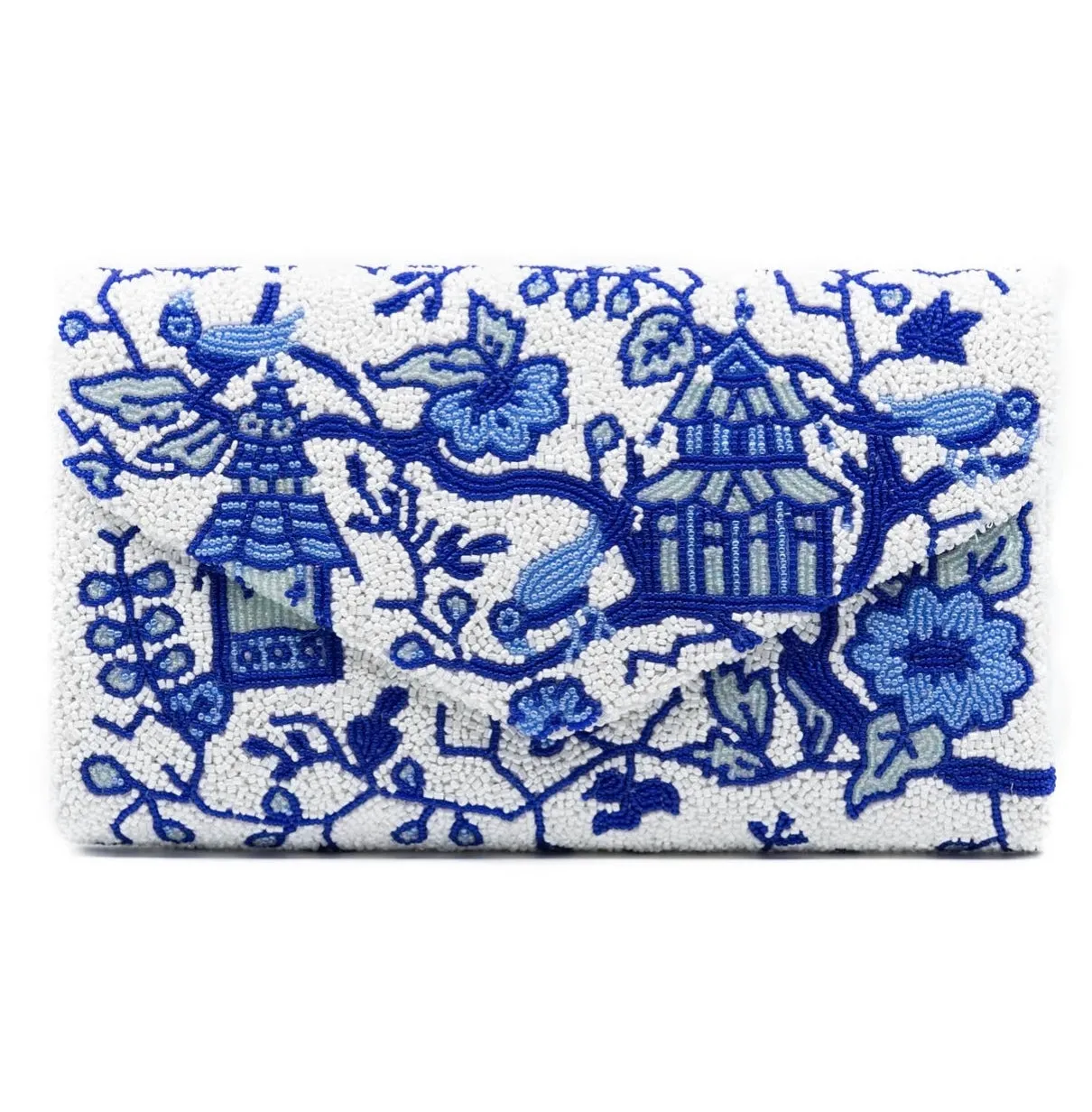 Hand beaded blue and white chinoiserie clutch *in stock!*