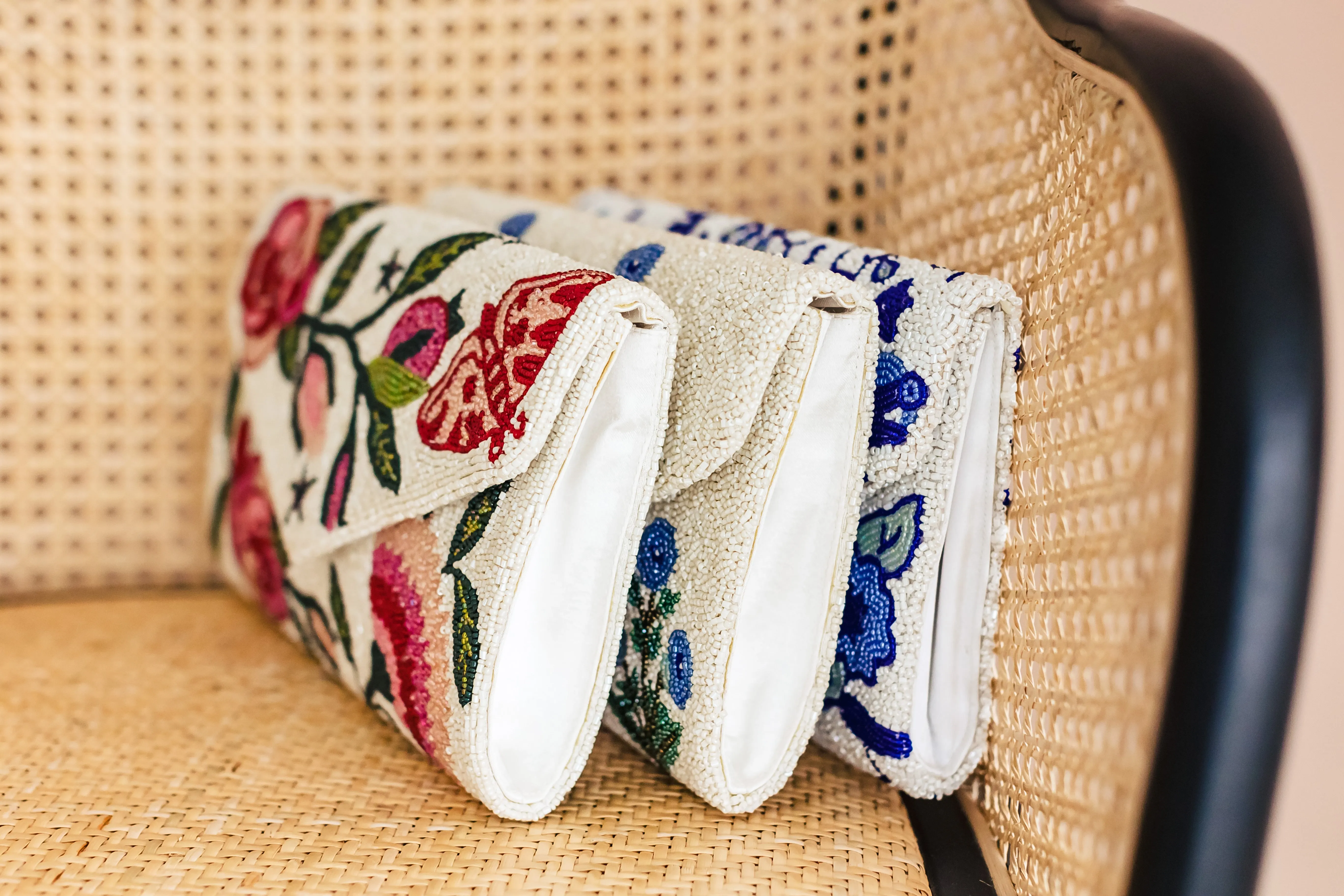 Hand beaded blue and white chinoiserie clutch *in stock!*