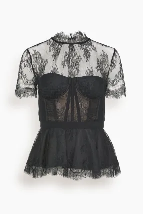 Kehlani Lace Short Sleeve Bustier Top in Black