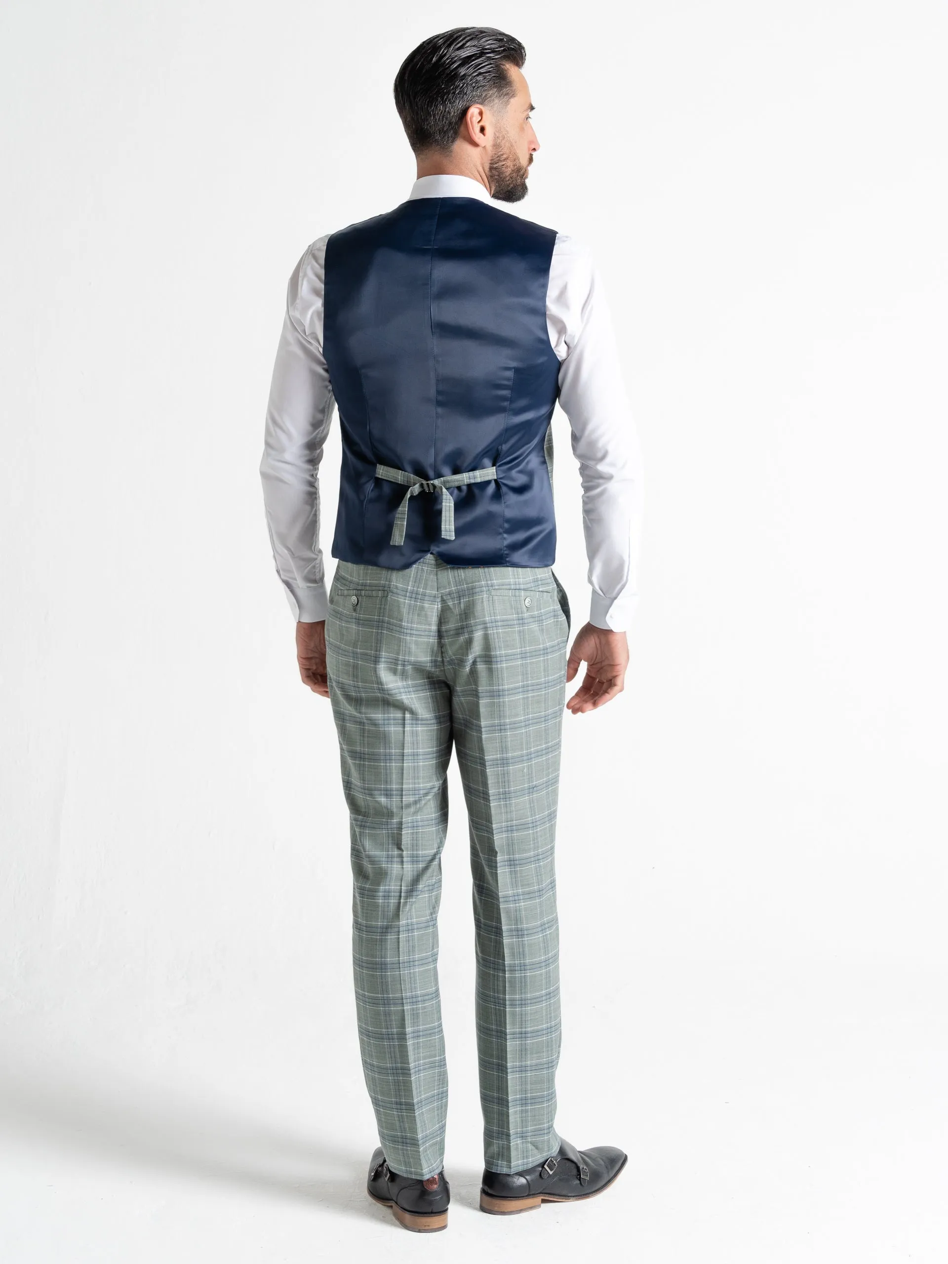 KENSINGTON OLIVE WITH WHITE AND BLUE CHECKS DETAILING