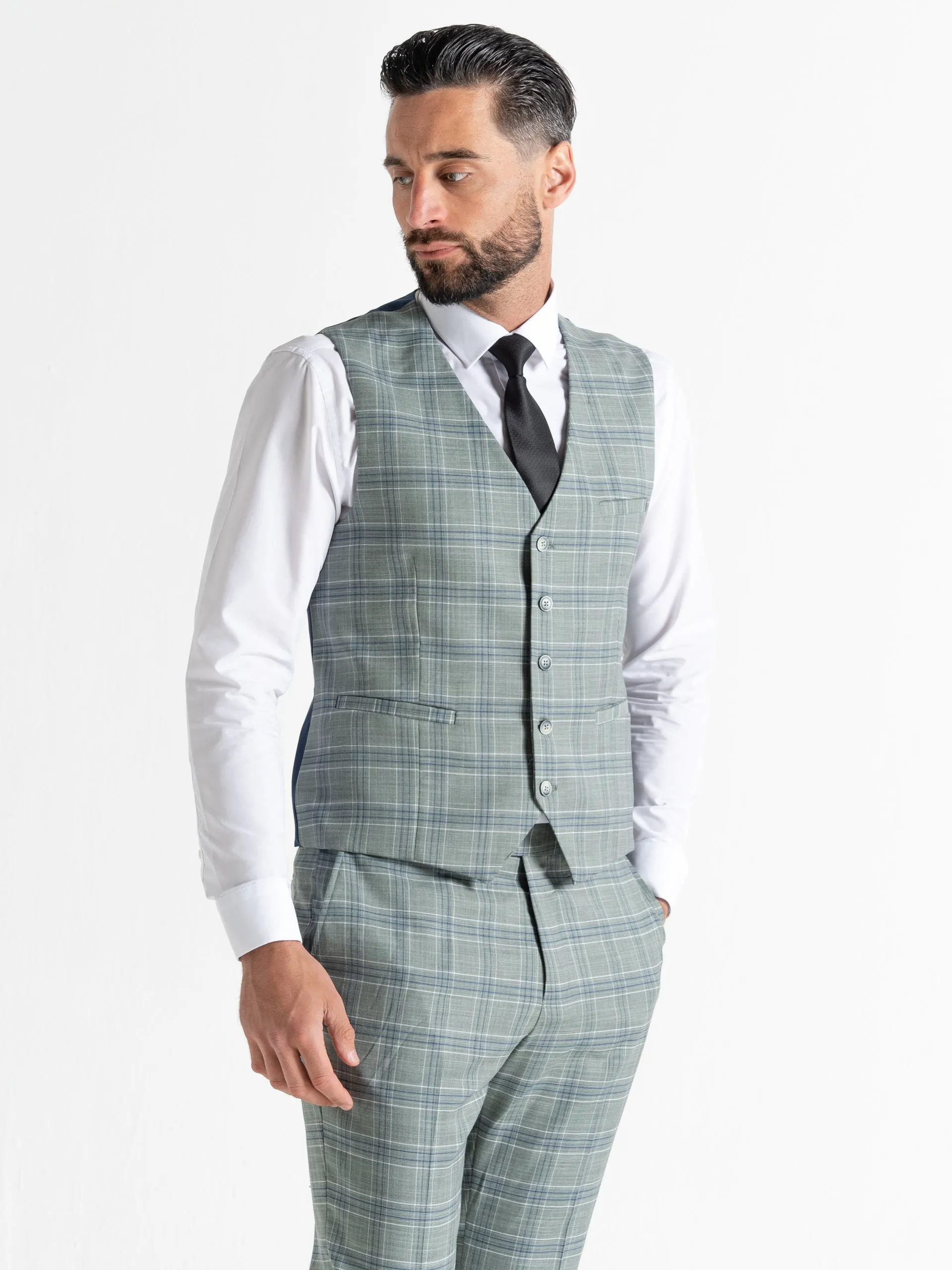 KENSINGTON OLIVE WITH WHITE AND BLUE CHECKS DETAILING