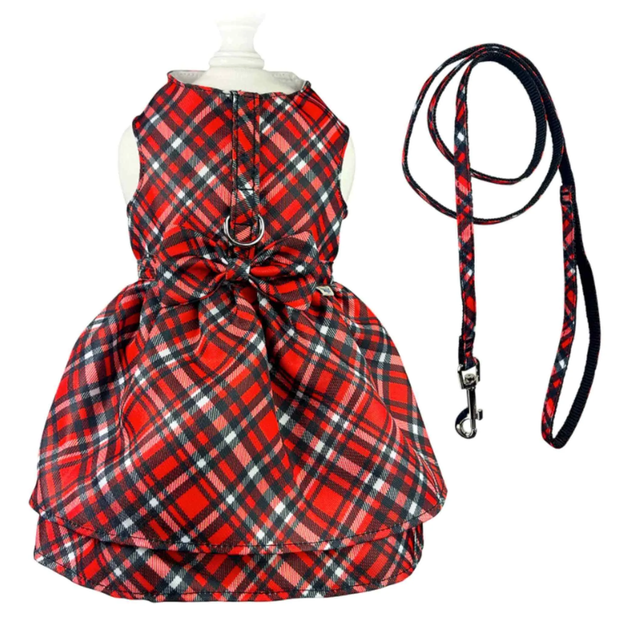 Klippo Red Plaid Dog Dress with Matching Leash