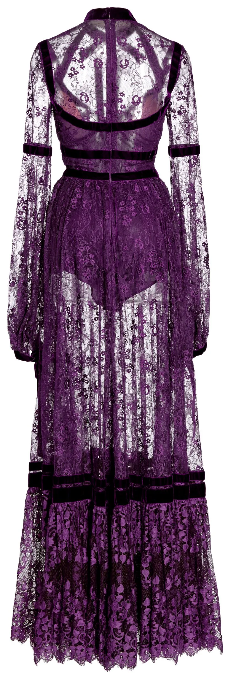 Lace Long-Sleeve Dress, Purple