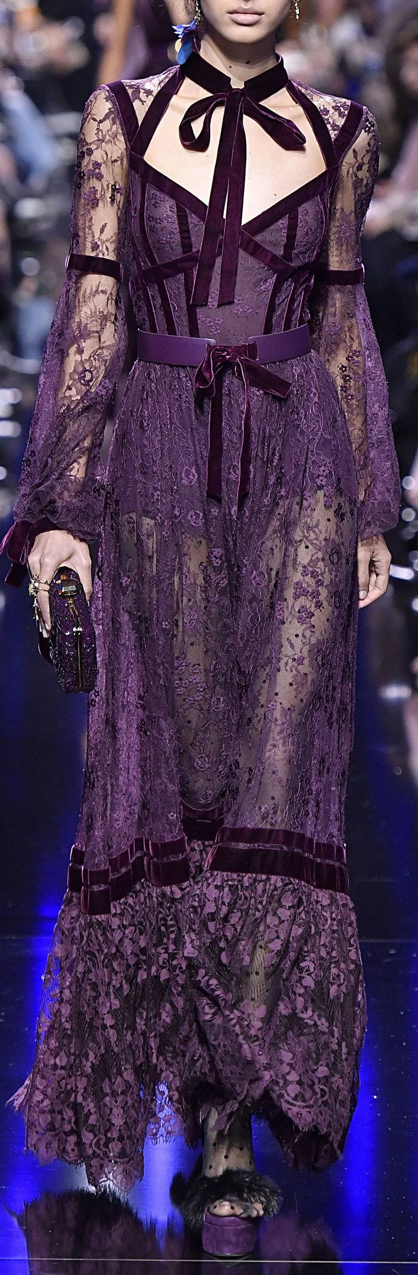 Lace Long-Sleeve Dress, Purple