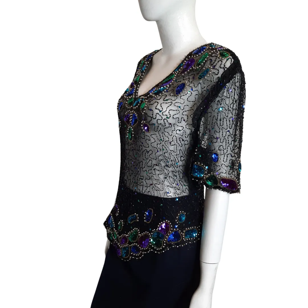 Laurence Kazar New York Beaded Bodice Blouse Size L