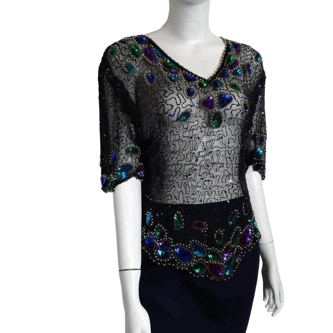 Laurence Kazar New York Beaded Bodice Blouse Size L