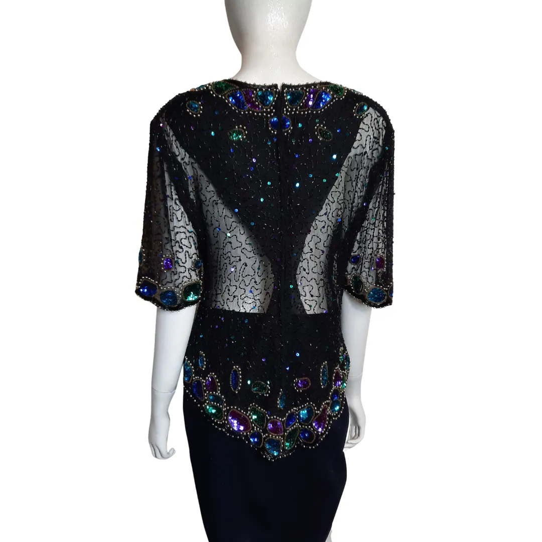 Laurence Kazar New York Beaded Bodice Blouse Size L