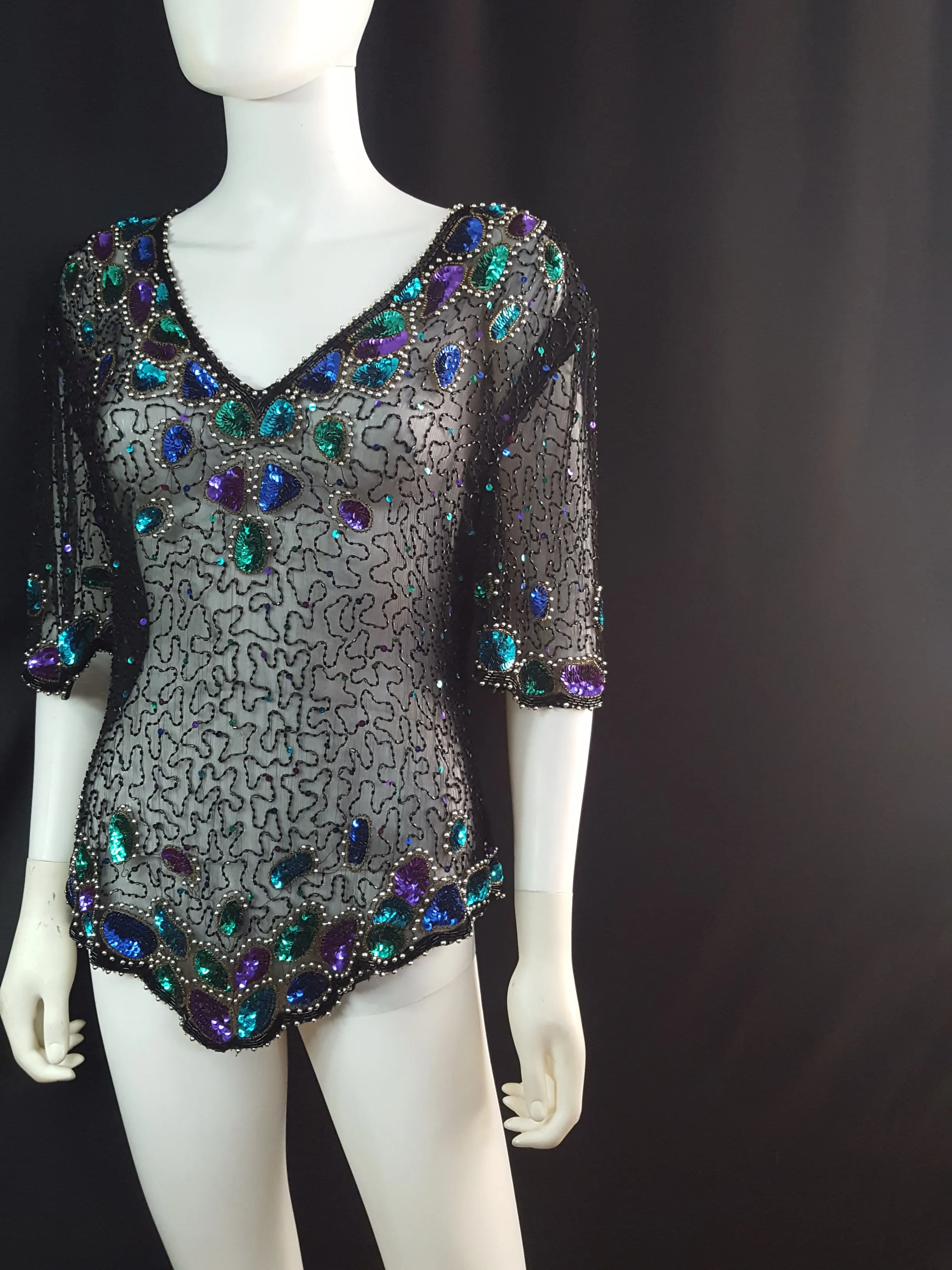 Laurence Kazar New York Beaded Bodice Blouse Size L